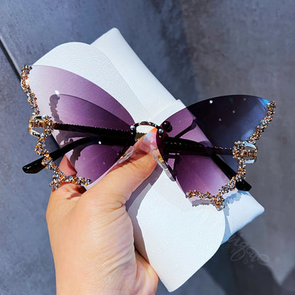 Rimless Butterfly Sunglasses with Rhinestones purple by HitMyNeed