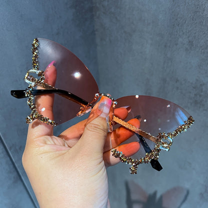 Rimless Butterfly Sunglasses with Rhinestones red by HitMyNeed