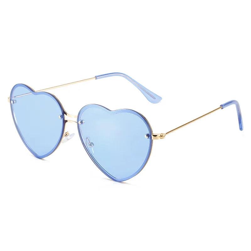 Rimless Heart Sunglasses with UV Protection gold-blue by HitMyNeed