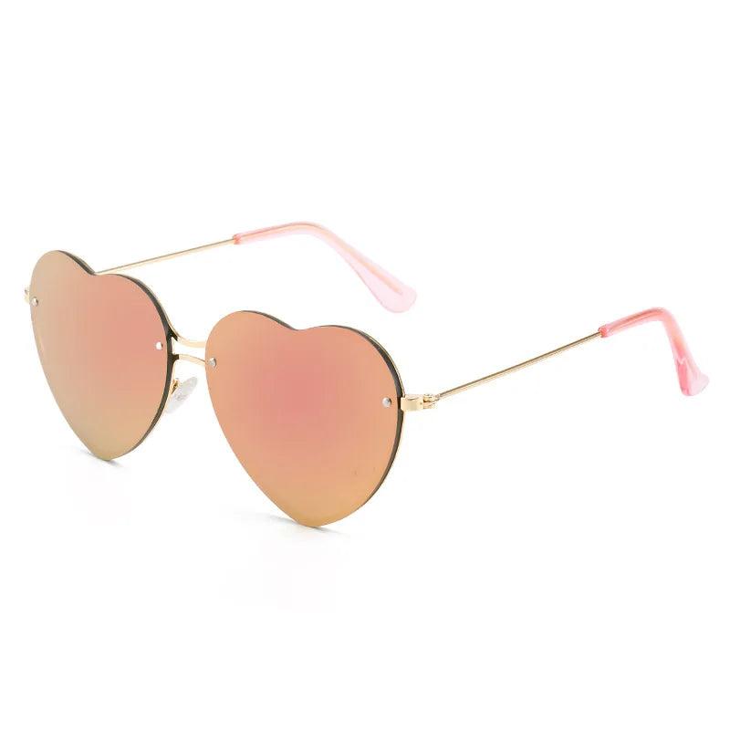 Rimless Heart Sunglasses with UV Protection gold-pink-mirror by HitMyNeed