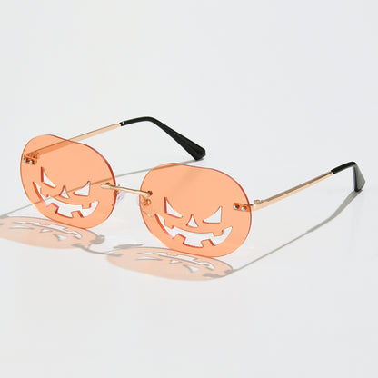 Rimless Pumpkin Sunglasses for Halloween & Parties pumpkin-yellow by HitMyNeed