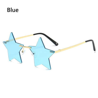 Rimless Star Shaped Sunglasses for Women & Men blue by HitMyNeed