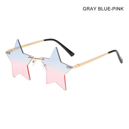 Rimless Star Shaped Sunglasses for Women & Men gray-blue-pink by HitMyNeed