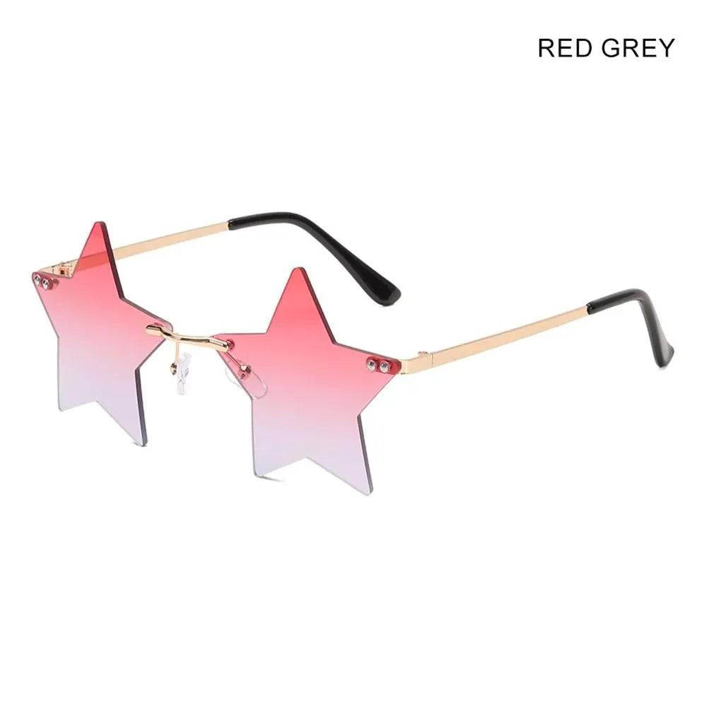Rimless Star Shaped Sunglasses for Women & Men red-grey by HitMyNeed