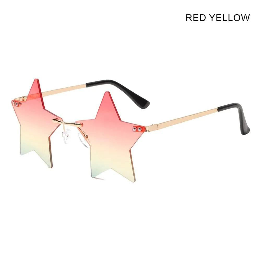 Rimless Star Shaped Sunglasses for Women & Men red-yellow by HitMyNeed