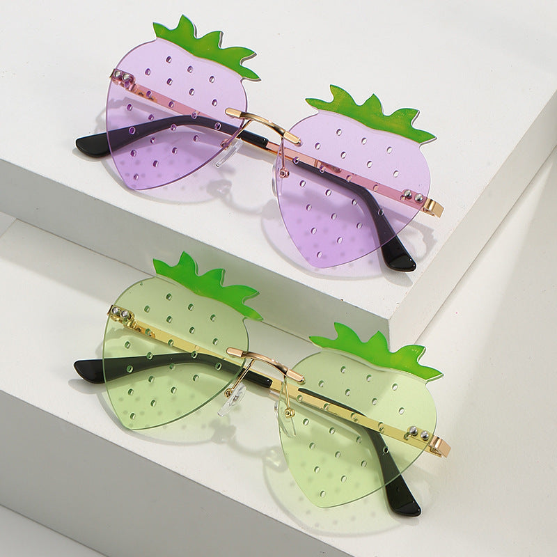 Rimless Strawberry Sunglasses with UV400 Protection by HitMyNeed