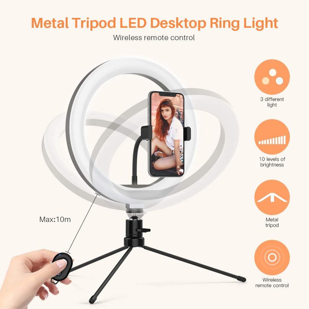 Ring Light Phone Tripod Stand with Remote (26cm) by HitMyNeed