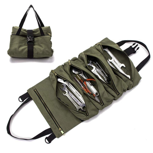Roll Up Tool Bag Carrier with Zippered Compartments by HitMyNeed