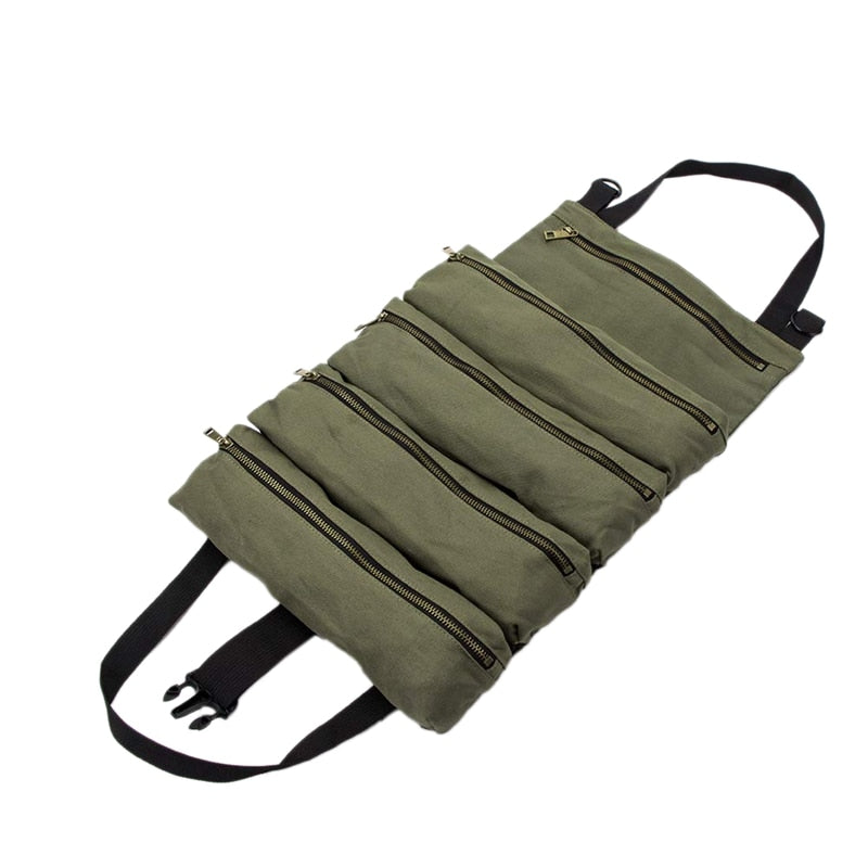 Roll Up Tool Bag Carrier with Zippered Compartments by HitMyNeed