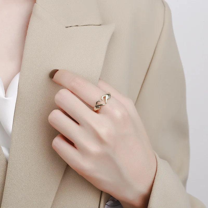 Romantic Love Hand Heart Ring, Adjustable Silver Tone by HitMyNeed