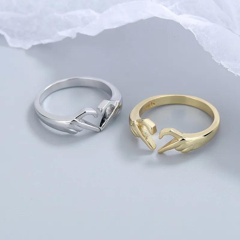 Romantic Love Hand Heart Ring, Adjustable Silver Tone by HitMyNeed