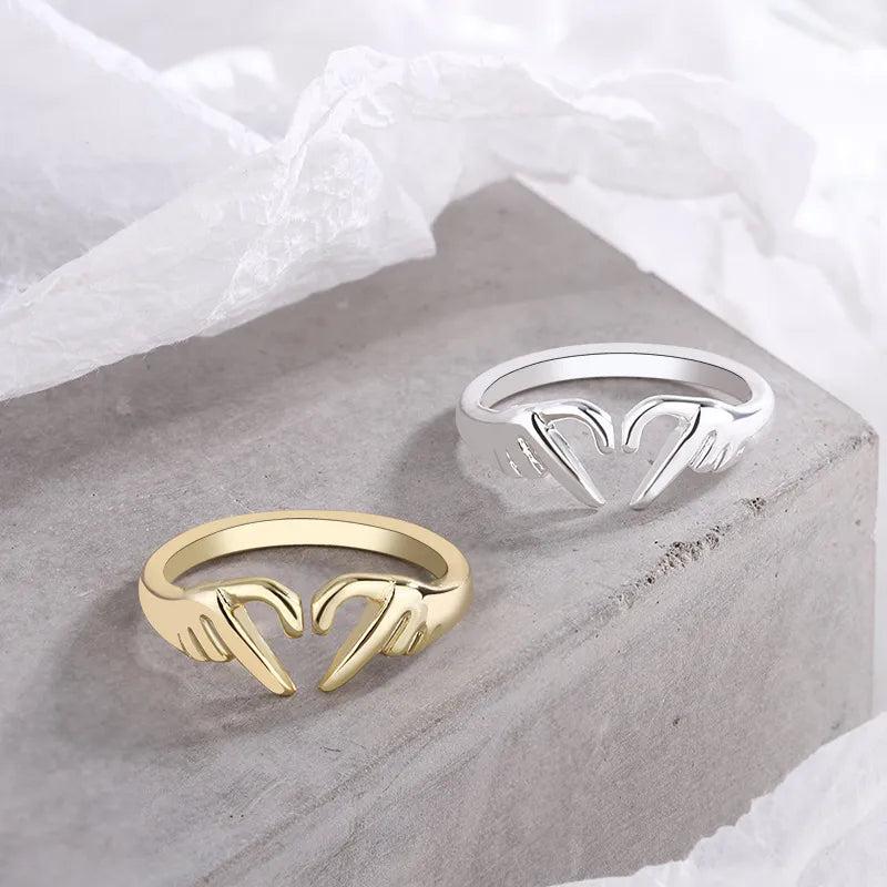 Romantic Love Hand Heart Ring, Adjustable Silver Tone by HitMyNeed