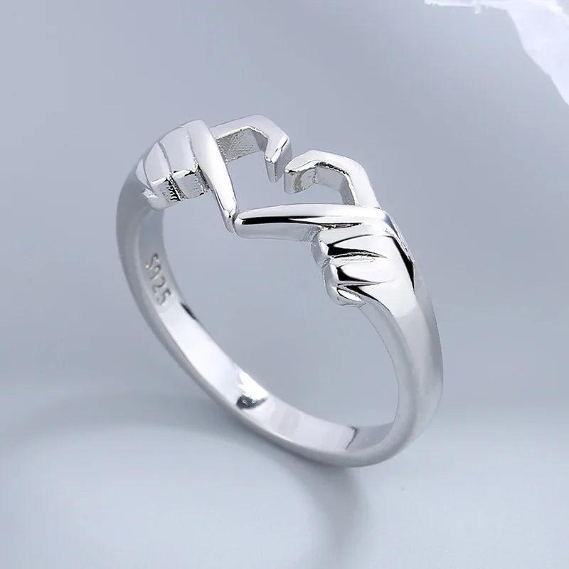 Romantic Love Hand Heart Ring, Adjustable Silver Tone 6 ri22y0155 by HitMyNeed