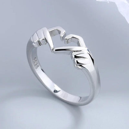 Romantic Love Hand Heart Ring, Adjustable Silver Tone 6 ri22y0155 by HitMyNeed
