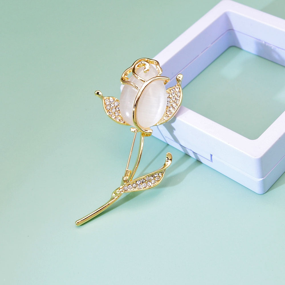 Rose Brooch Elegant Rhinestone Flower Pin by HitMyNeed