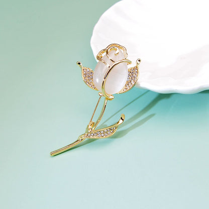 Rose Brooch Elegant Rhinestone Flower Pin by HitMyNeed