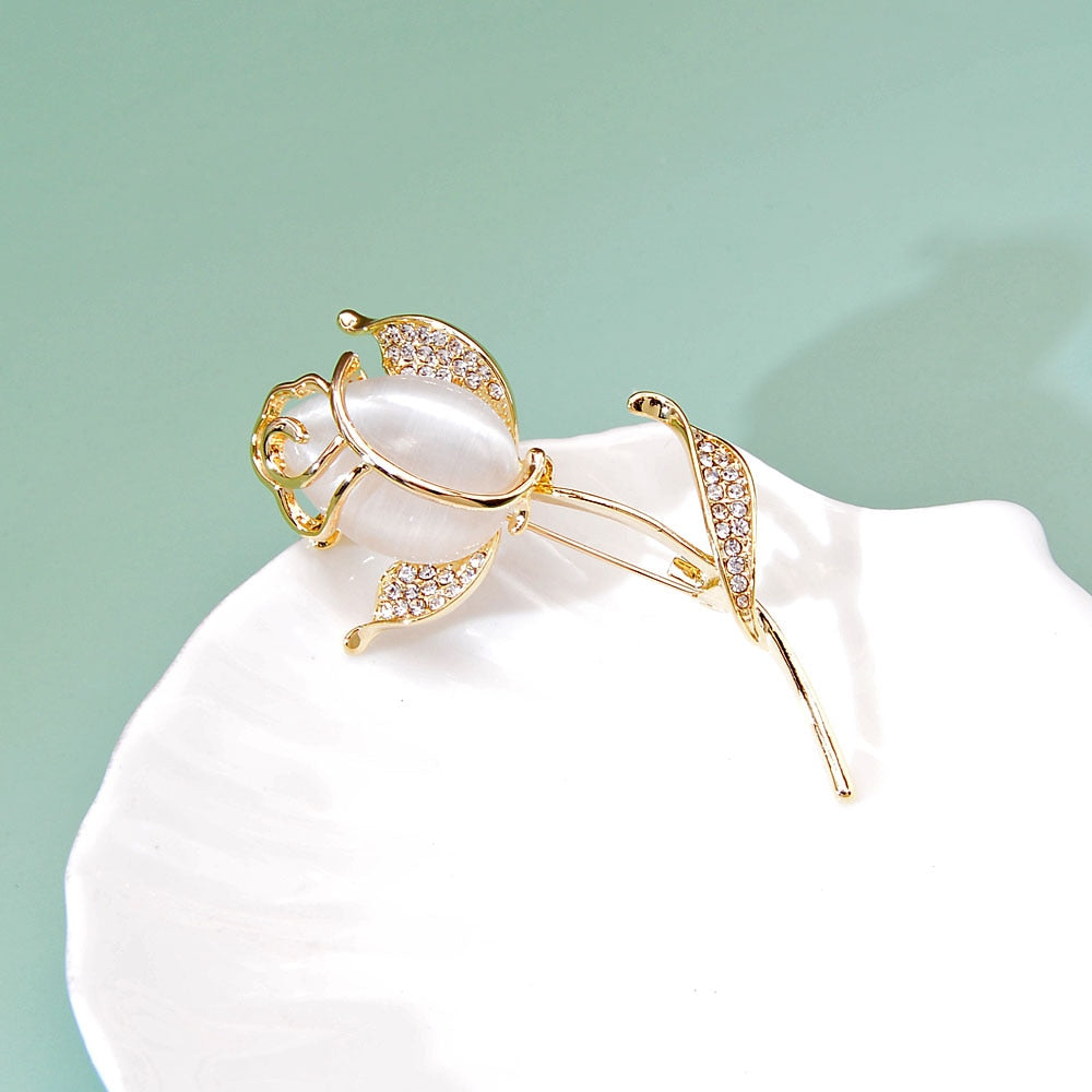 Rose Brooch Elegant Rhinestone Flower Pin by HitMyNeed
