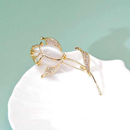 Rose Brooch Elegant Rhinestone Flower Pin by HitMyNeed