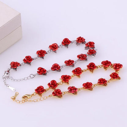 Rose Chain Bracelet with Red Rosettes by HitMyNeed