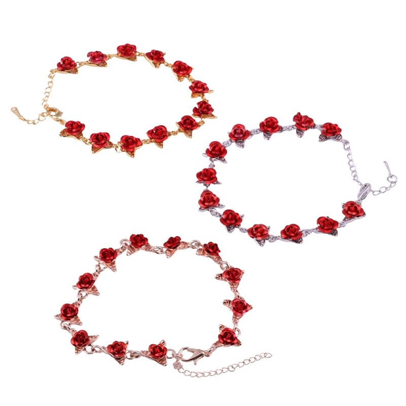 Rose Chain Bracelet with Red Rosettes by HitMyNeed