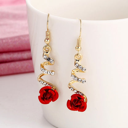 Rose Dangle Earrings with Rhinestones by HitMyNeed