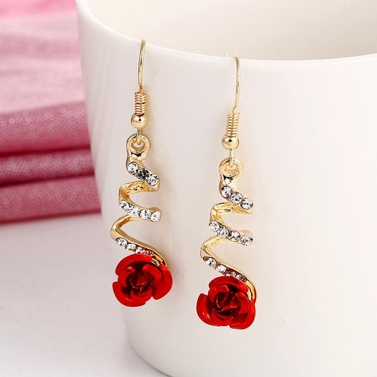 Rose Dangle Earrings with Rhinestones by HitMyNeed