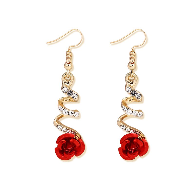 Rose Dangle Earrings with Rhinestones by HitMyNeed