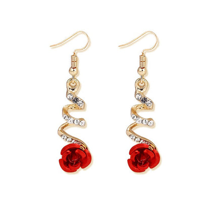 Rose Dangle Earrings with Rhinestones by HitMyNeed