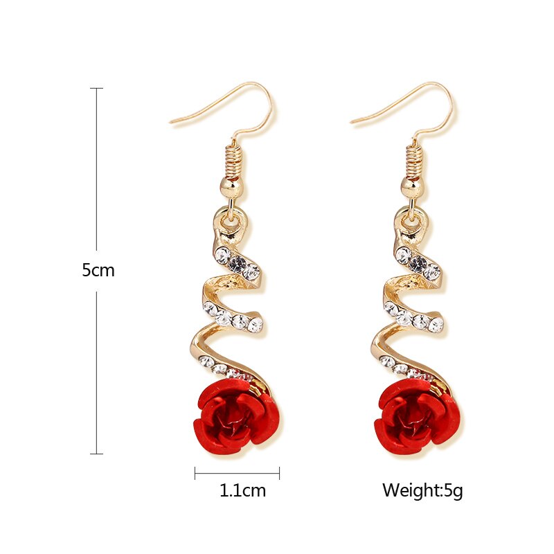 Rose Dangle Earrings with Rhinestones by HitMyNeed