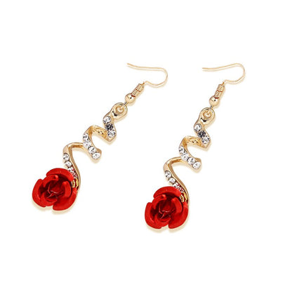 Rose Dangle Earrings with Rhinestones by HitMyNeed