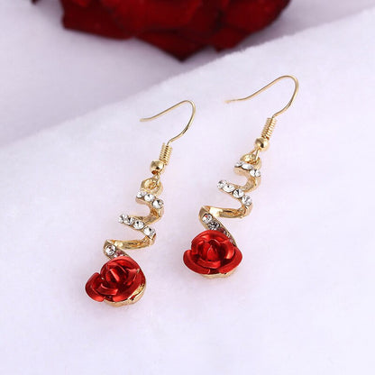 Rose Dangle Earrings with Rhinestones by HitMyNeed