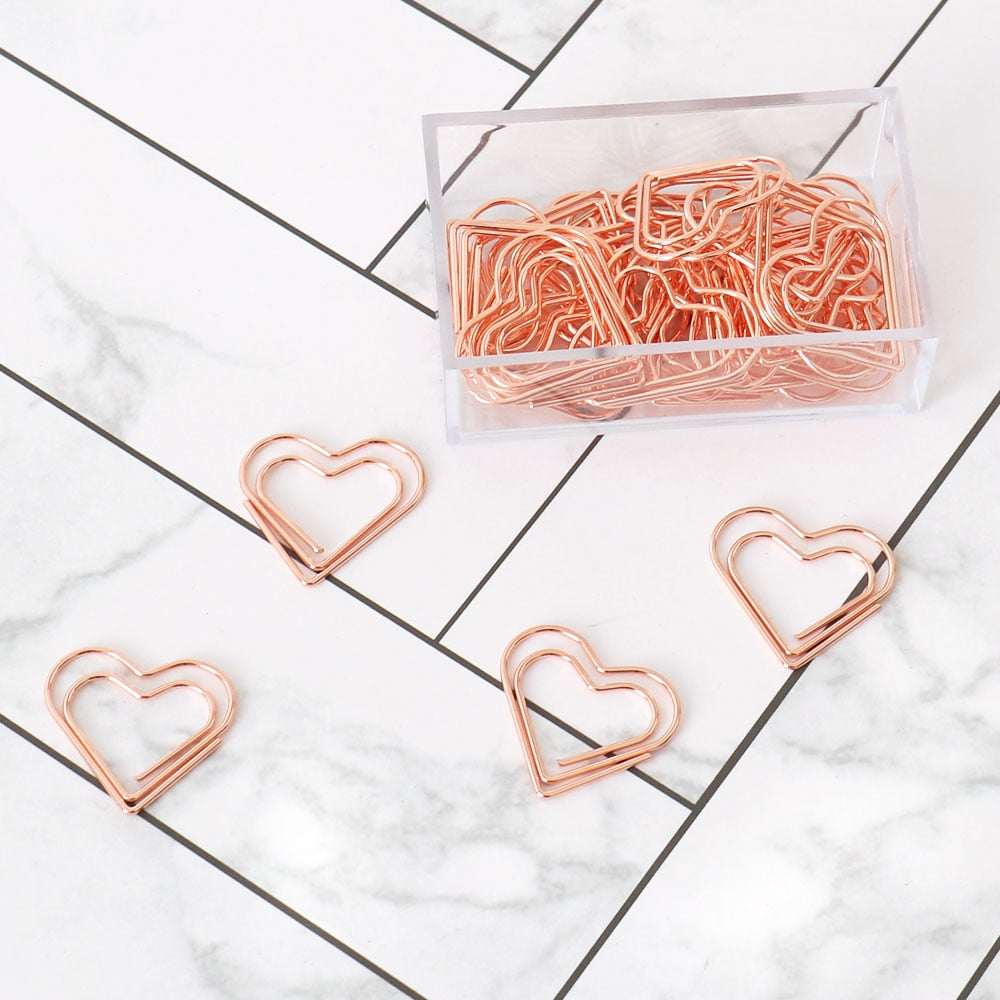 Rose Gold Heart Paper Clips Set (30 Pack) by HitMyNeed