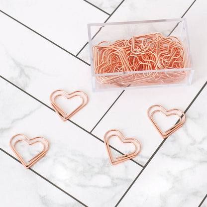 Rose Gold Heart Paper Clips Set (30 Pack) by HitMyNeed