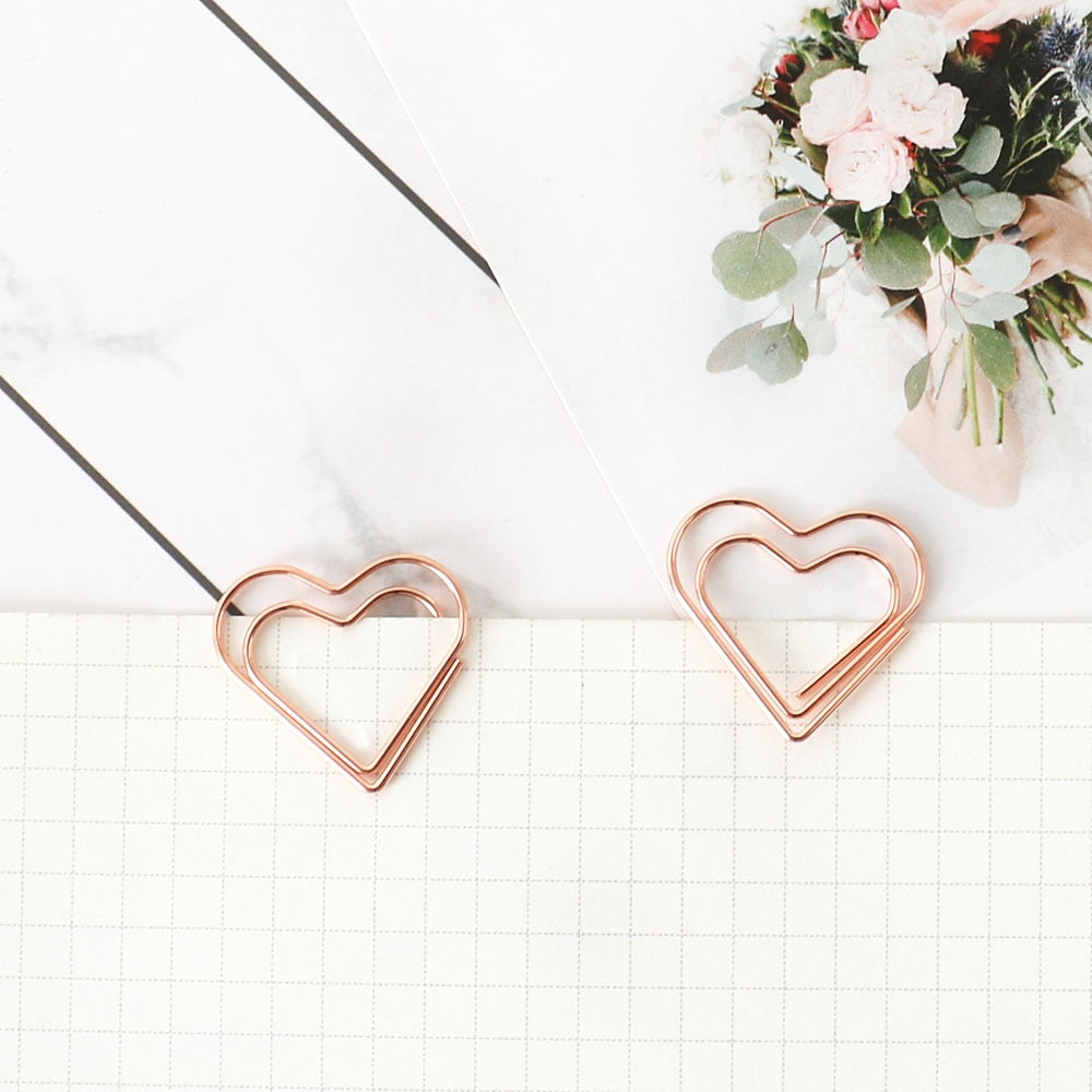 Rose Gold Heart Paper Clips Set (30 Pack) by HitMyNeed