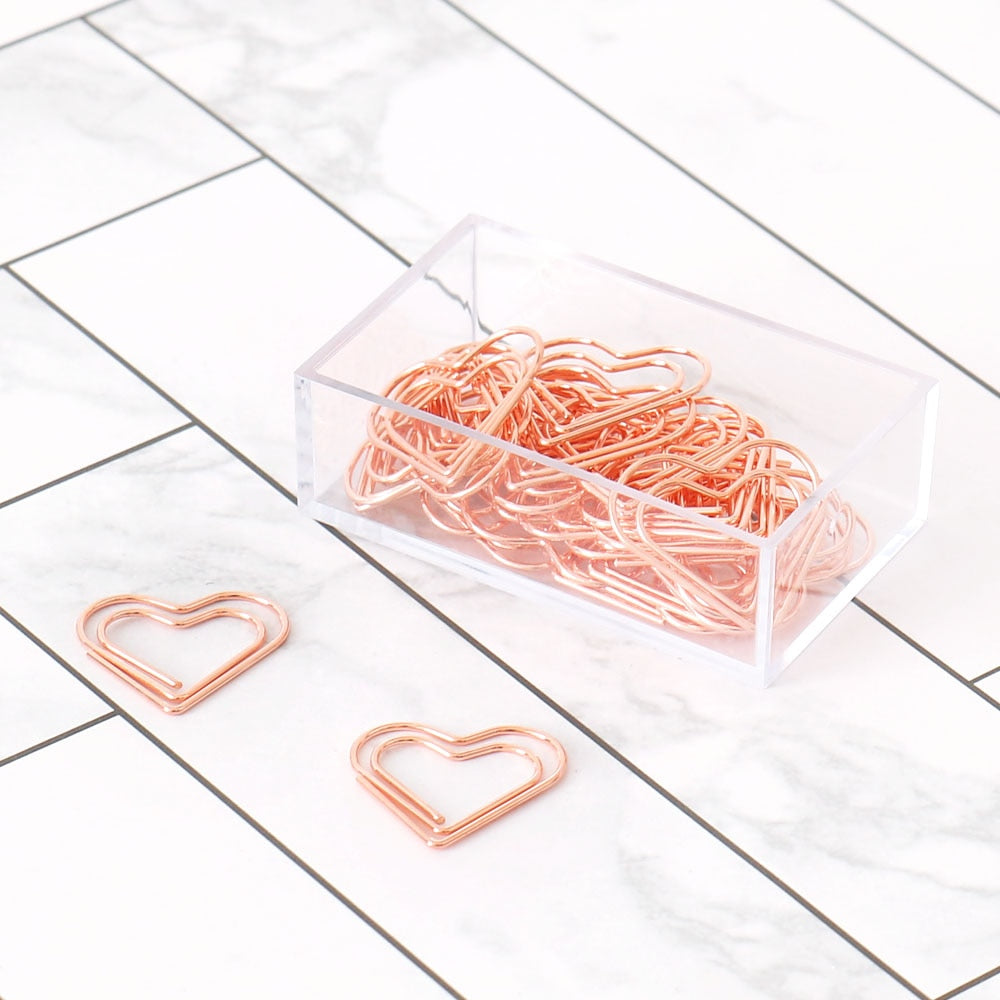 Rose Gold Heart Paper Clips Set (30 Pack) by HitMyNeed