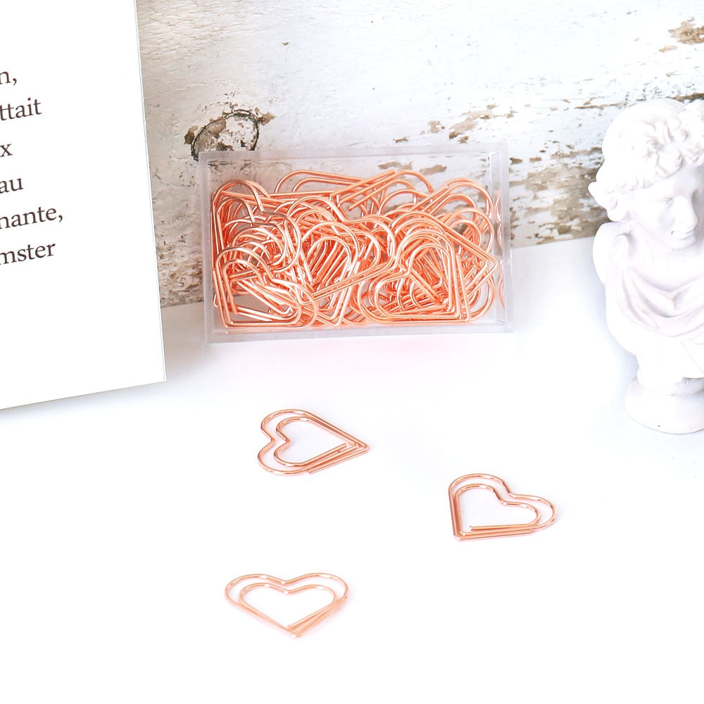 Rose Gold Heart Paper Clips Set (30 Pack) by HitMyNeed