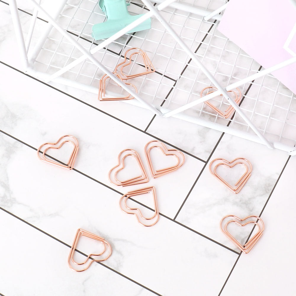 Rose Gold Heart Paper Clips Set (30 Pack) by HitMyNeed