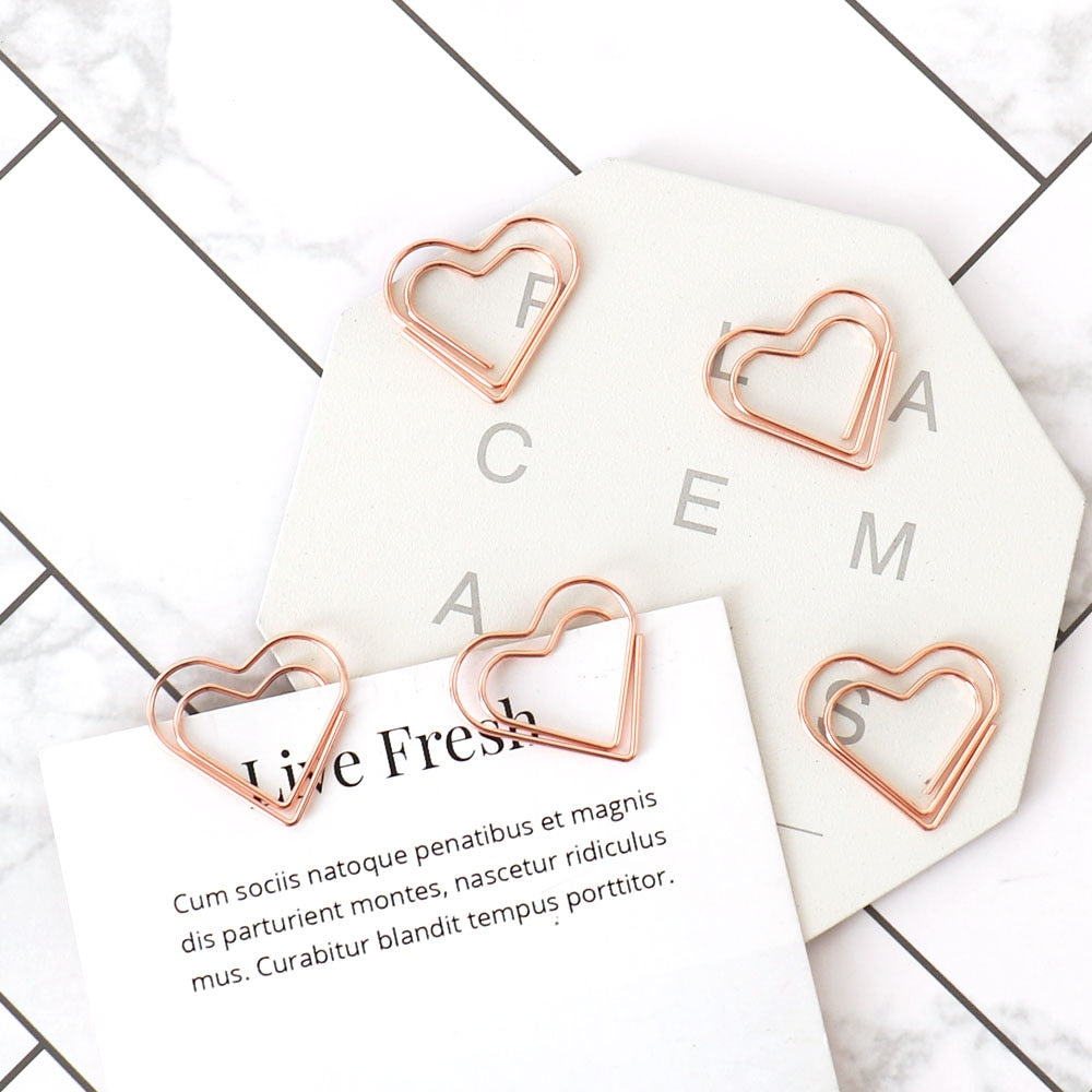Rose Gold Heart Paper Clips Set (30 Pack) by HitMyNeed