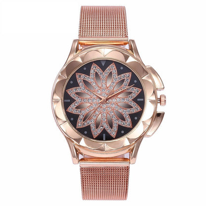 Rose Gold Women's Watch with Rhinestone Floral Dial by HitMyNeed