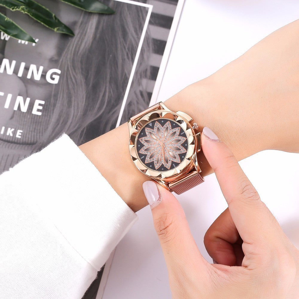 Rose Gold Women's Watch with Rhinestone Floral Dial by HitMyNeed