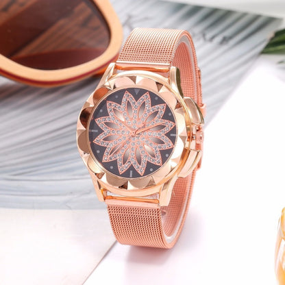 Rose Gold Women's Watch with Rhinestone Floral Dial by HitMyNeed