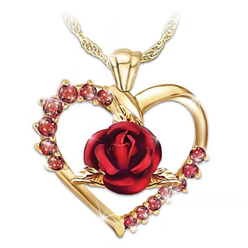Rose Heart Pendant Necklace for Women by HitMyNeed