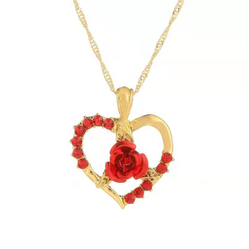 Rose Heart Pendant Necklace for Women by HitMyNeed