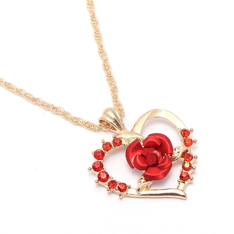 Rose Heart Pendant Necklace for Women by HitMyNeed