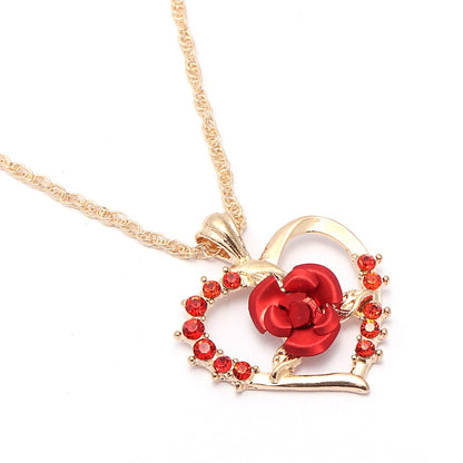 Rose Heart Pendant Necklace for Women by HitMyNeed