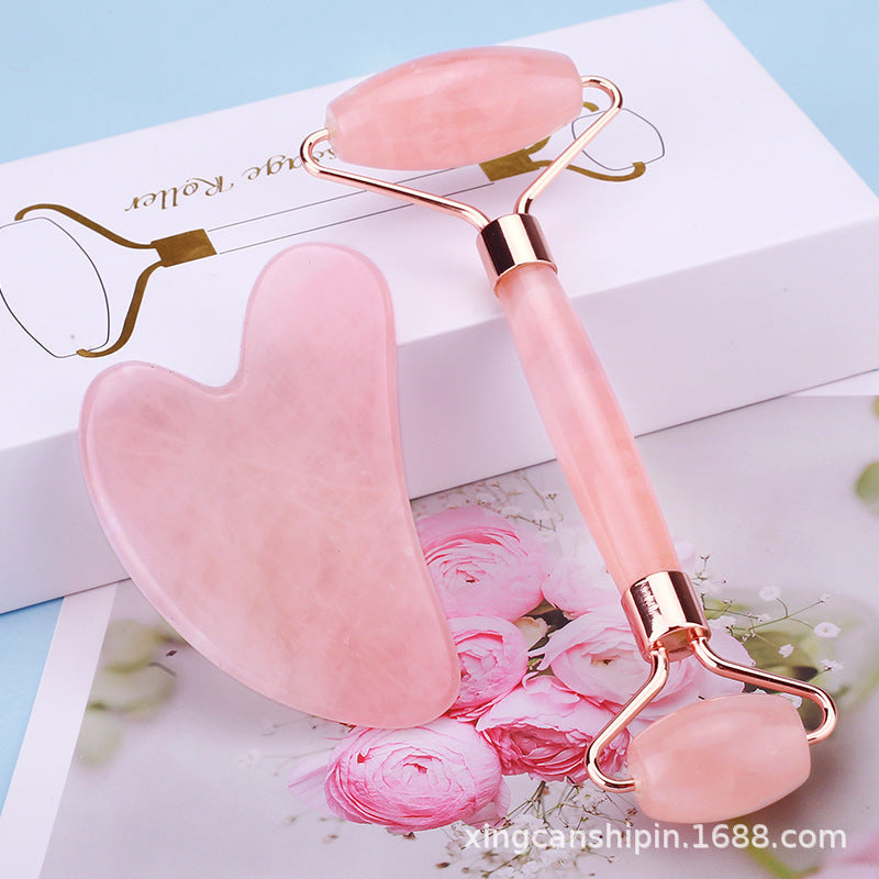 Rose Quartz Face Roller & Gua Sha Massage Set by HitMyNeed