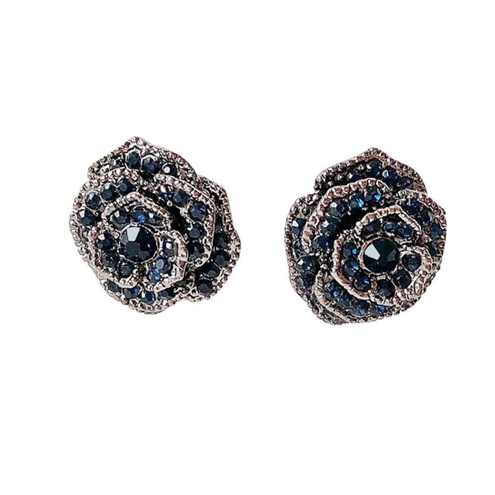 Rose Stud Earrings with Rhinestones and Silver Pins by HitMyNeed
