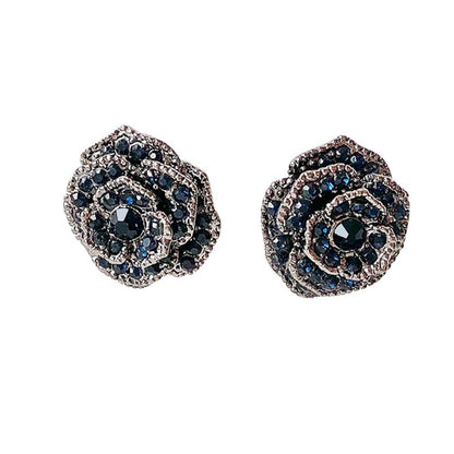 Rose Stud Earrings with Rhinestones and Silver Pins by HitMyNeed