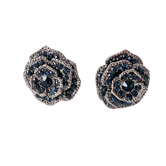Rose Stud Earrings with Rhinestones and Silver Pins by HitMyNeed