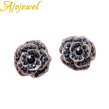 Rose Stud Earrings with Rhinestones and Silver Pins by HitMyNeed
